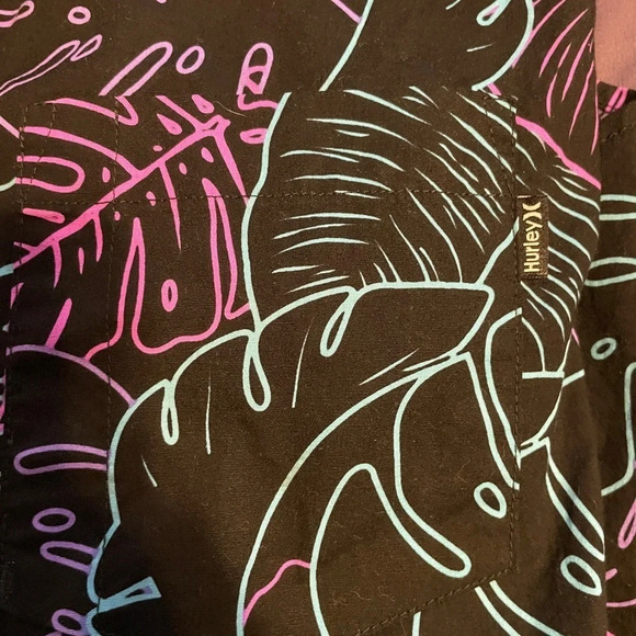 Hurley Mens Hawaiian Floral Pocket Button Down Shirt Short Sleeve Size Small - Picture 9 of 9